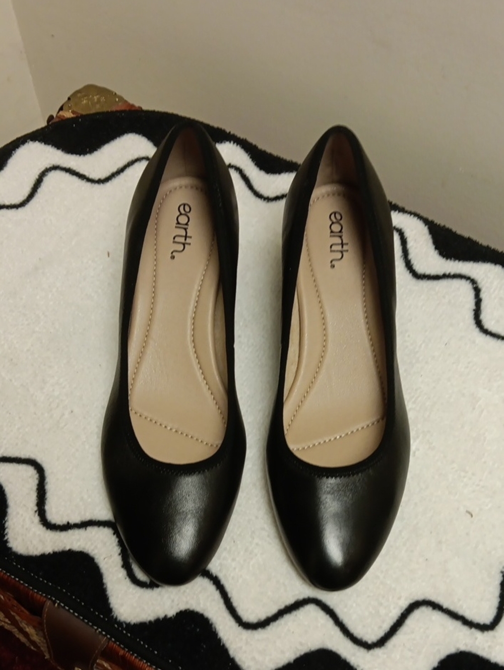 Earth Black Women's Rounded Toe Low Heel Pumps